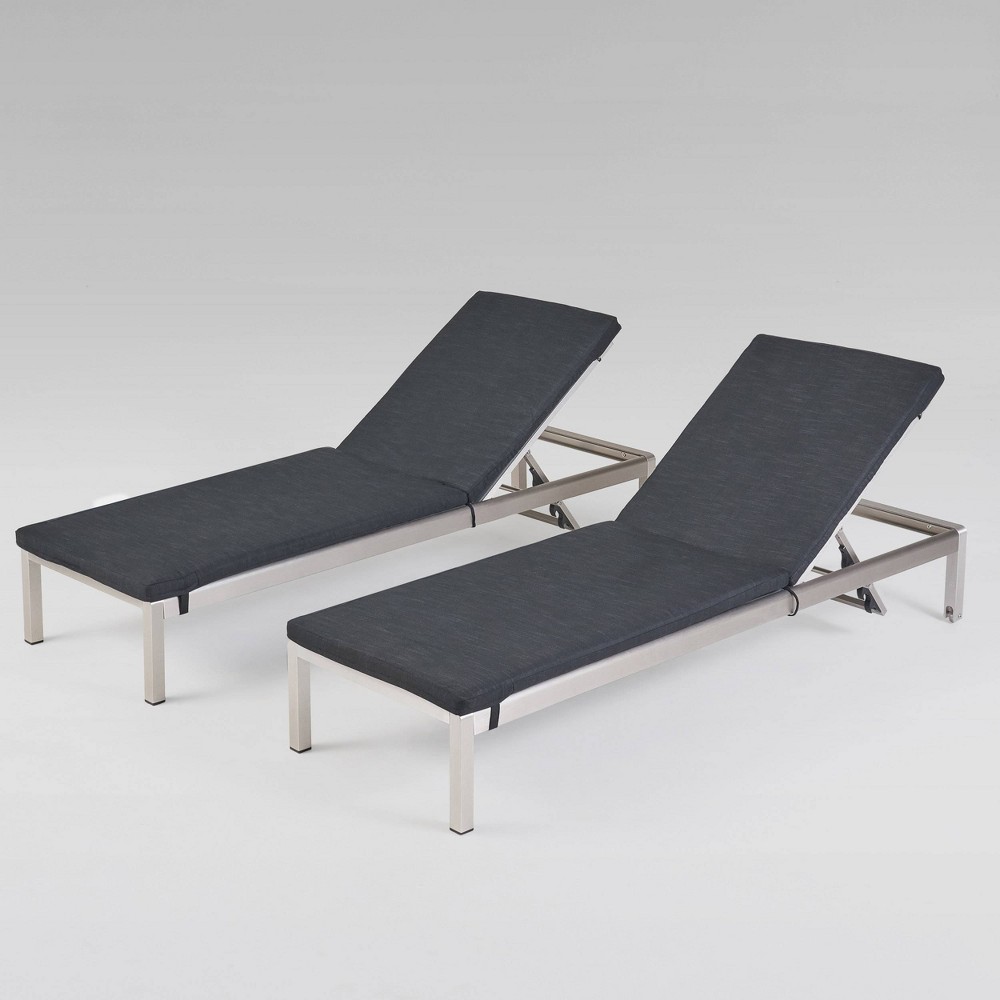Cape Coral 2Pk Aluminum Chaise Lounge Silver Dark Gray Christopher Knight Home