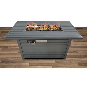 Living Source International 25'' H x 42'' W Steel Outdoor Fire Pit Table with Lid (Gray) - 1 of 4