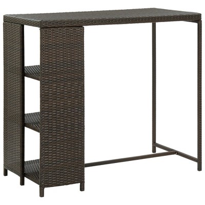 vidaXL Bar Table with Storage Rack Brown 47.2 inches x23.6 inches x43.3 inches  Poly Rattan