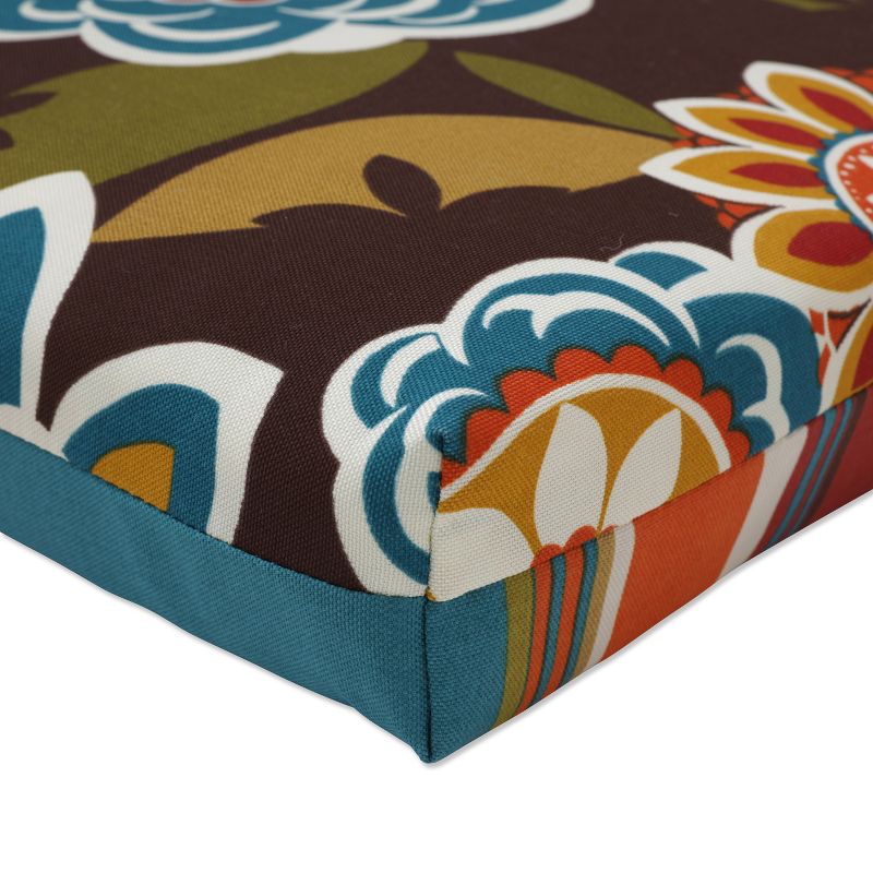 Outdoor Reversible Chaise Lounge Cushion- Brown/Turquoise Floral/Stripe - Pillow Perfect, 5 of 12