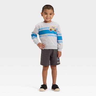 Toddler Boys' 2pk Ms. Rachel Bus Pullover Sweatshirt and Shorts Set - Heather Gray
