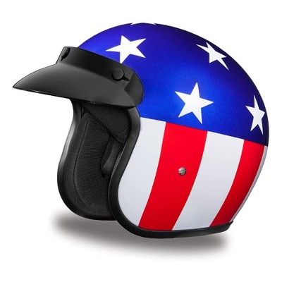 Daytona Helmets Skull Cap 3/4 Shell Helmet with Carry Bag for Motorcycles, Choppers, Dirtbikes, & ATVs, Fits Adult Men & Women, Large, Captain America