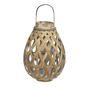 Essential Decor & Beyond 16.3" Natural Bamboo Glass Candle Holder Tabletop Lantern With Handle - 1 of 1
