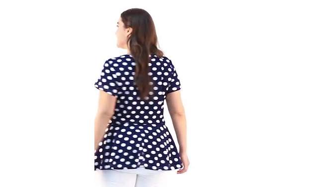 Agnes Orinda Women's Plus Size Polka Dots Fashion Workout Elegant Short Sleeves Peplum Top, 2 of 10, play video