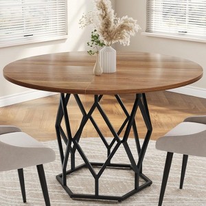 Round Dining Table for 4-6 People, Modern Circle Dinner Table with Sturdy Base, Industrial Wood Dinning Room Table for Kitchen(Table Only) - 1 of 4
