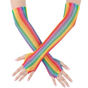 INSPIRE CHIC Women's Long Elastic Fishnet Mesh Colorful Cosplay Half Finger Arm Sleeves Gloves 1Pair - 1 of 4