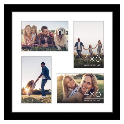 Americanflat 4x6 Collage Picture Frame with Shatter-Resistant Glass - Fits Four 4x6 Photos or Use as One 12x12 Picture Frame - Black