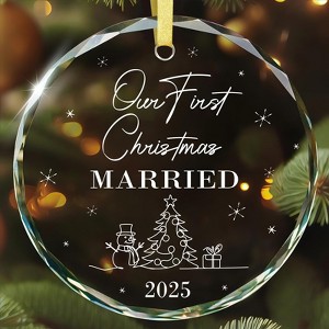 Engagement Gifts for Couples - Our First Christmas Married 2025 Glass Ornament for Christmas Tree - 1 of 4