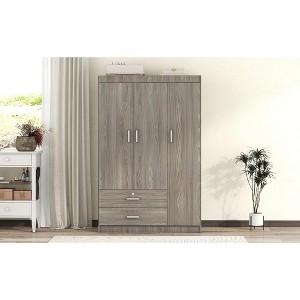 TIRAMISUBEST 3-Door Wardrobe with 2 Drawers - Mobile Storage Cabinet with Locking Wheels & Adjustable Shelf | Space-Saving Closet Organizer - 1 of 4