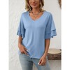 Pagoda Flutter Sleever Tops Womens Elegant V Neck Flowy Blouse Textured Short Sleeve Tops Elbow Sleeve Blouse Summer Casual Tops - 4 of 4