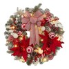 Pre-Lit Christmas Wreath for Front Door, 24 Inch Large Lighted Wreath with Xmas Balls, Artificial Flower & Bow, Battery Operated Christmas Wreath - 2 of 4