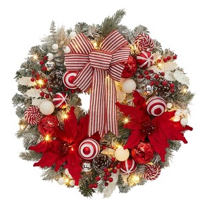 24 Inch Lighted Christmas Wreath with Golden Christmas Balls Ornaments, Pre-lit Xmas Wreath Battery Operated for Front Door Gate - 1 of 4