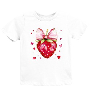 Coquette Strawberry Hearts Watercolor - Youth Short Sleeve Graphic T-Shirt - 1 of 4