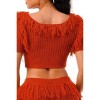 Slickblue Women's Fringe Crop Top and Knit Pants Set - Dance Outfit in Rust, Royal Blue, or Black, Size S-L - 2 of 4