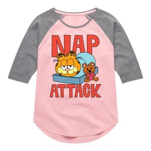 Girls' - Garfield - Nap Attack Shirt Tail Raglan Graphic T-shirt - 1 of 4