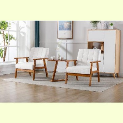 CAVINAS Accent Chairs (set of 2) with Side Table, Mid Century Modern Armchairs, Wood and Fabric Side Chair, Lounge Reading Chair for Living Room