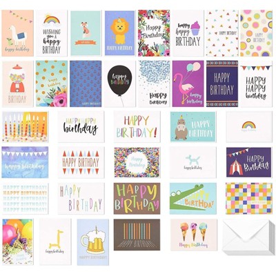 Best Paper Greetings 36 Pack Assorted Birthday Card Set with Envelopes, Blank Inside (4x6 In)