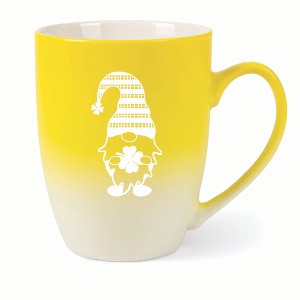 Elanze Designs Gnome With Stripes On Hat Two Toned Ombre Matte 10 ounce New Bone China Coffee Tea Cup Mug, Yellow and White - 1 of 4
