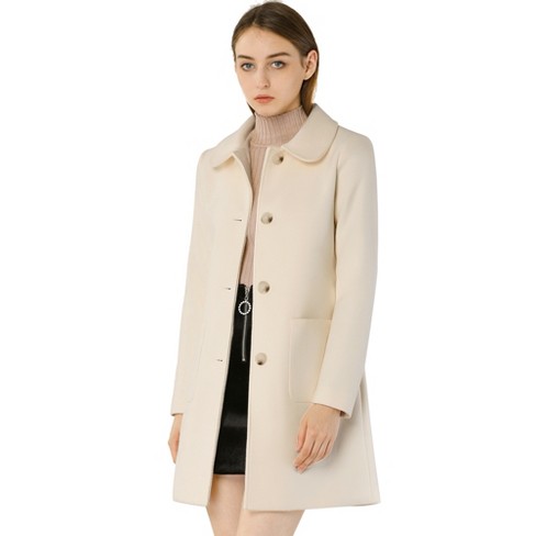 Allegra K Women's Turn Down Collar Single Breasted Winter Outwear Trench  Coat Cream White Small