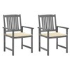 vidaXL Patio and Garden Chairs, Solid Acacia Wood with Gray Wash Finish and Comfortable Cream Cushions, Outdoor Seating Furniture. - 2 of 4
