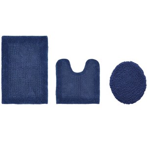 Edge Bath Rug 100% Premium Cotton Ultra-Soft Water Absorbent Tufted Solid Reversible 3 Piece Bathroom Rug Set for Machine Washable Bathmat - 1 of 4