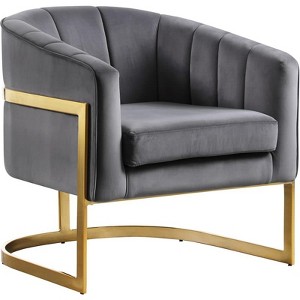 Carter 18.5"H Velvet Accent Chair in Gray and Gold-Meridian Furniture - 1 of 4