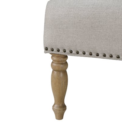 Beige Upholstered Accent Chair with Nailhead Trim and Wood Legs