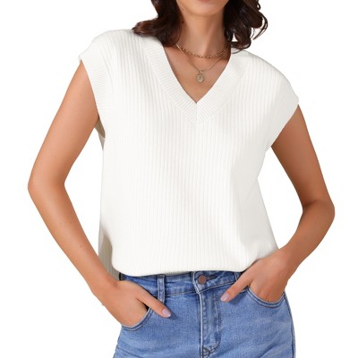 INSPIRE CHIC Women's V Neck Ribbed Sleeveless Slit Stretchy Basic Casual Blouse