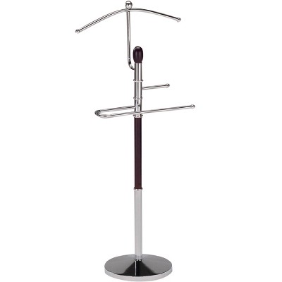 Walnut and Chrome Metal Suit Valet Rack Stand Organizer