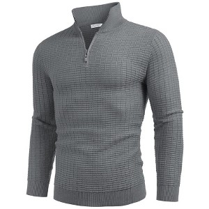 COOFANDY Men's Quarter Zip Sweaters Slim Fit Lightweight Cotton Knitted Casual Mock Neck Pullover Sweaters - 1 of 4