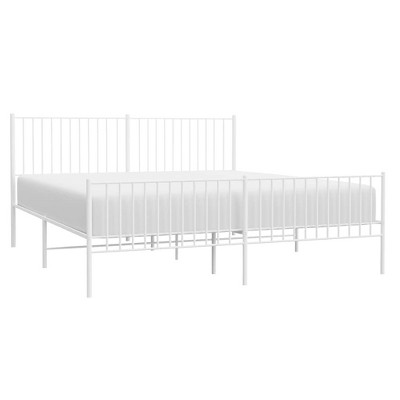 vidaXL Double Bed Frame with Headboard and Footboard in White, Powder-Coated Steel, 72"x83.9", Strong Metal Slats