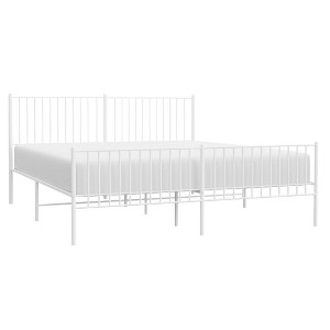 vidaXL Double Bed Frame with Headboard and Footboard in White, Powder-Coated Steel, 72"x83.9", Strong Metal Slats - 1 of 4