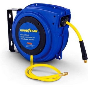 Goodyear Mountable Retractable Air Hose Reel - 1/4" x  50' Ft, 3' Ft Lead-In Hose, 1/4" NPT Connections - 1 of 4
