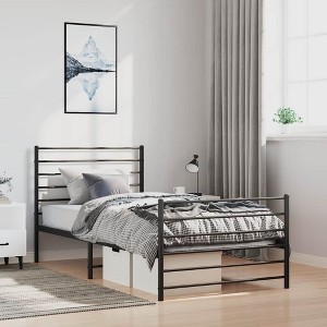 Bed Frame Black Powder-Coated Steel Twin Bed Frame Rectangular - 1 of 4