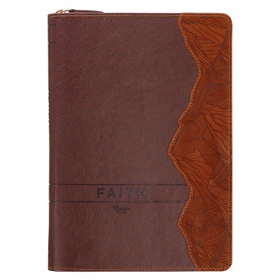 Journal Classic Zip Brown Faith Mountains Matt. 17:20 - (Leather Bound)