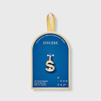 14K Gold Dipped Cubic Zirconia Ribbed Letter Charm - A New Day™ Gold