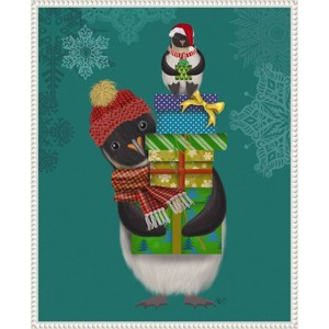Amanti Art 23"x28" Christmas Penguin Gifts by Fab Funky Framed Canvas Wall Art Print - 1 of 4