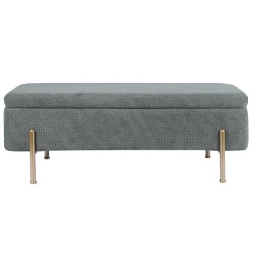 GDFStudio Baldwin Modern 43.7" Chenille  Upholstered Storage Ottoman with Dual Hinges, Green