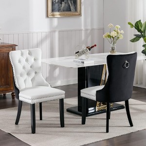 QingMoon Dining Chairs Set of 2, PU Leather and Velvet Kitchen Chairs with Tufted Back and Nailed Trim for Dining Room, Living Room - 1 of 4
