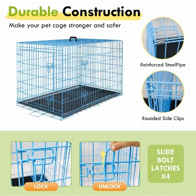 Large Blue Metal Dog Crate with Double Doors