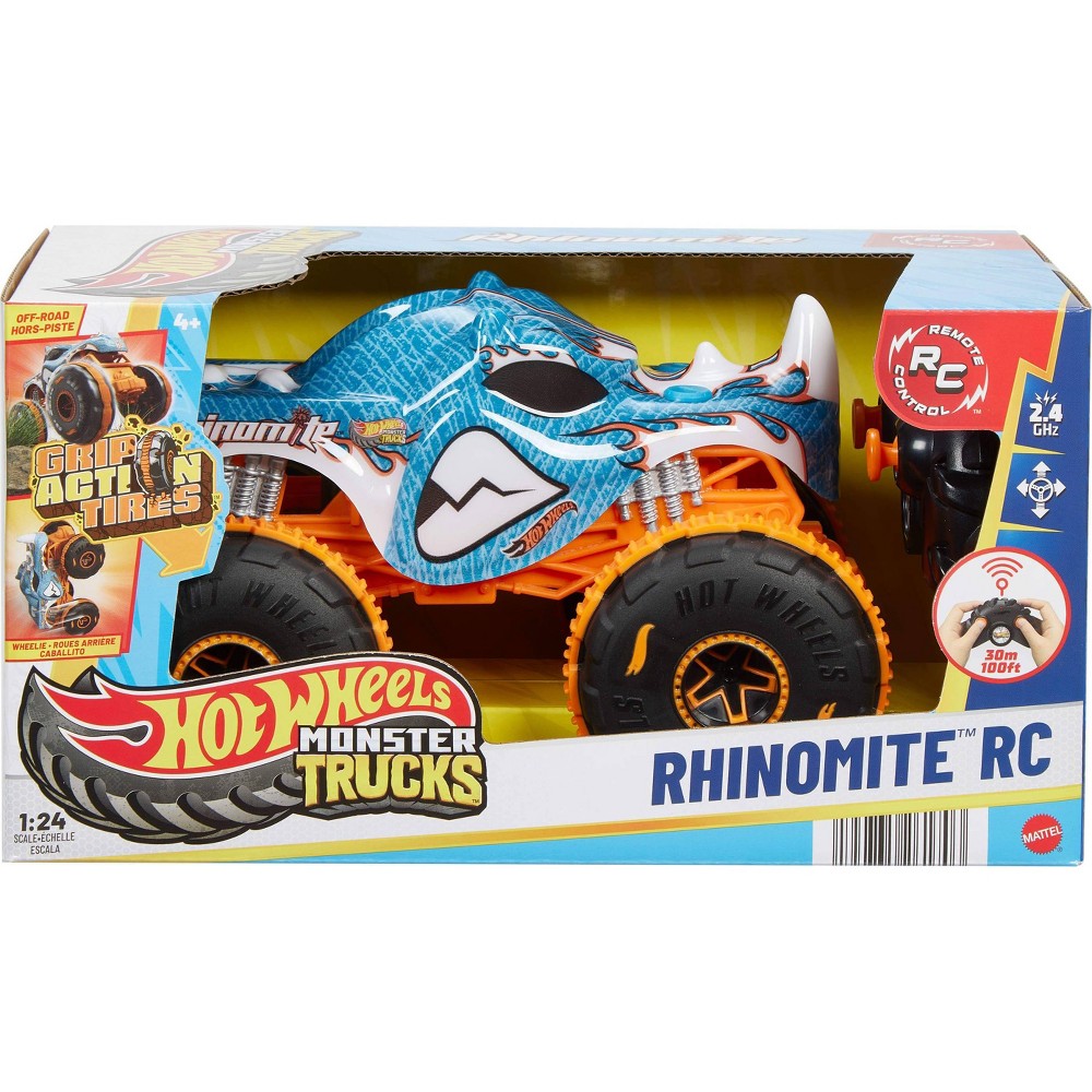Hot Wheels Monster Truck Rhinomite Battery-Powered Remote Control Toy - 1:24 Scale