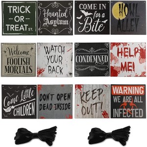 Spooky Central 12 Pack Halloween Party Decorations, Beware Door Signs with Rope (11.8 x 9.8 In) - 1 of 4