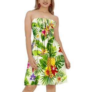 HAPPY BAY Women's Tube Dress Mini Smocked Top One Size White Floral - 1 of 4