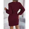 Coolmee Women's Pullover Sweater Dress Solid Hollow Neck Long Lantern Sleeve Dresses Crew Neck Cute Cable Knit Bodycon Mini Short Dresses L Red - 4 of 4