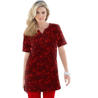 Roaman's Women's Plus Size Print Notch Neck Soft Knit Tunic
