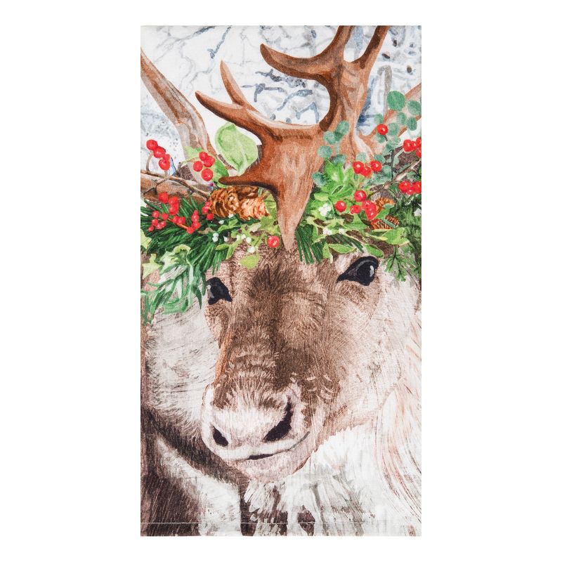 C&F Home 27" x 18" Christmas Holiday Winter Reindeer Wearing Red Holly Flower Crown Printed Cotten Kitchen Dish Towel, 2 of 4