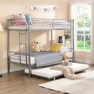 Kumasinova Metal Bunk Bed, Strong Steel Bed Frame with Safe Stairs, Modern Space-Saving Bunk Bed for Teens and Adults, 13" Under-Bed Storage - 1 of 4