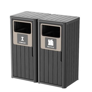 Gulches 2×80L Outdoor Waste Bin with Double-Bucket, Wood Design, Double Lid & Fluid Tray, Weather-Resistant, Fits 30-39 Gal Bags - 1 of 4