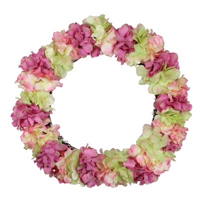 Northlight Hydrangea Twig Artificial Floral Wreath, Pink and Green 18-Inch