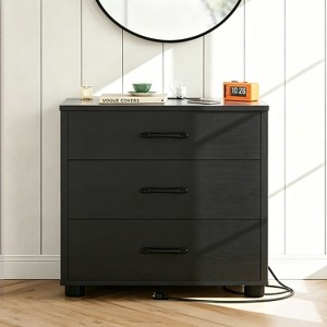 Besiost 3-Drawer Stackable Dresser with Charging Station, Nightstand/End Table/Chest -Black